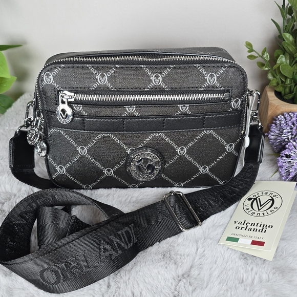 Valentino Orlandi Women's Black Vegan Leather V Logo Monogram